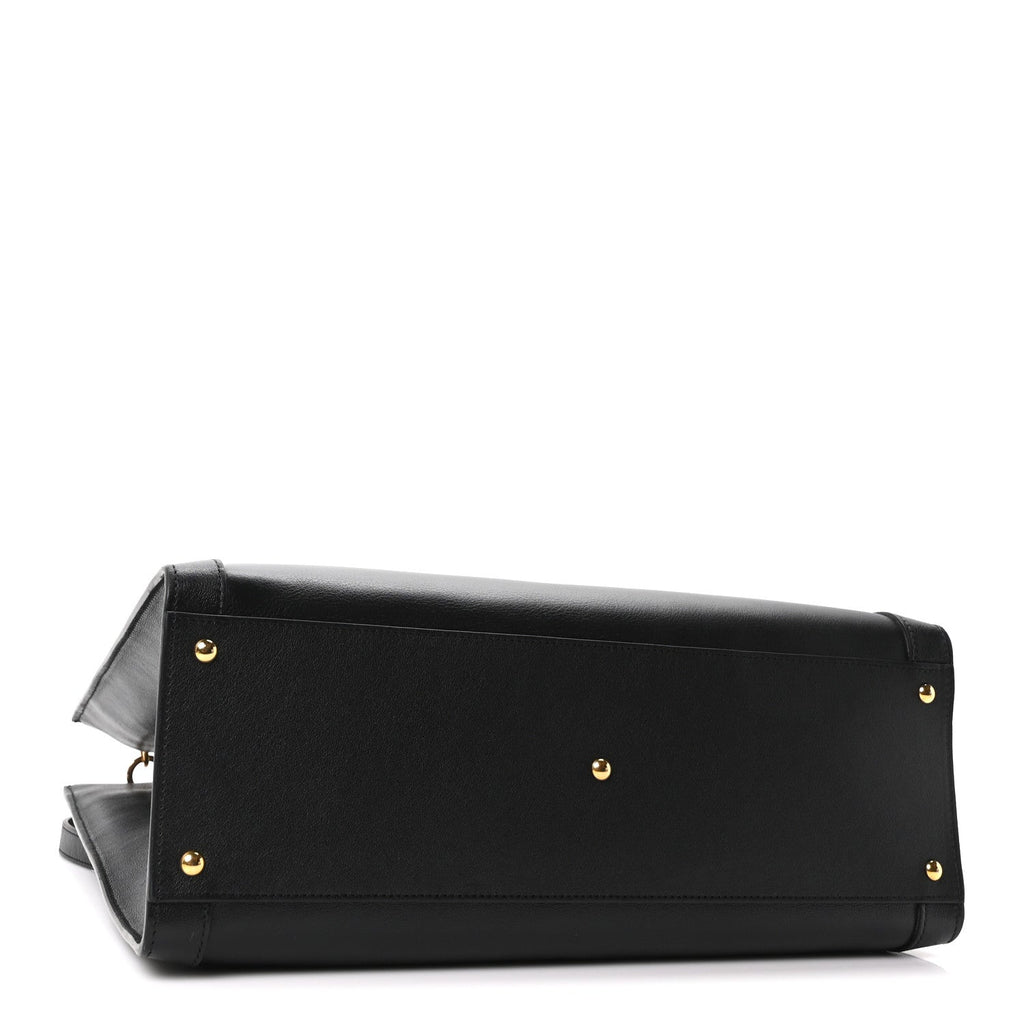 Calfskin Medium Diana Tote Bag Black Yellow Fluo