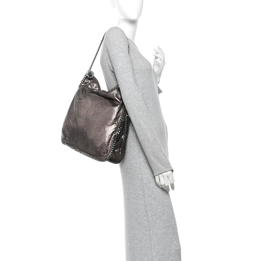 Metallic Snakeskin Print Falabella Tote Ruthenium