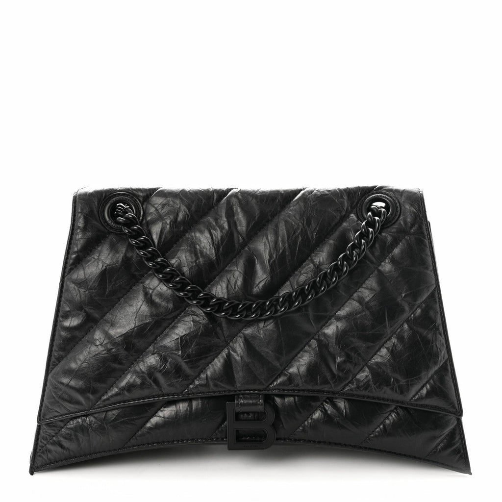 Crushed Calfskin Quilted Matte Black Hardware Medium Crush Chain Bag Black