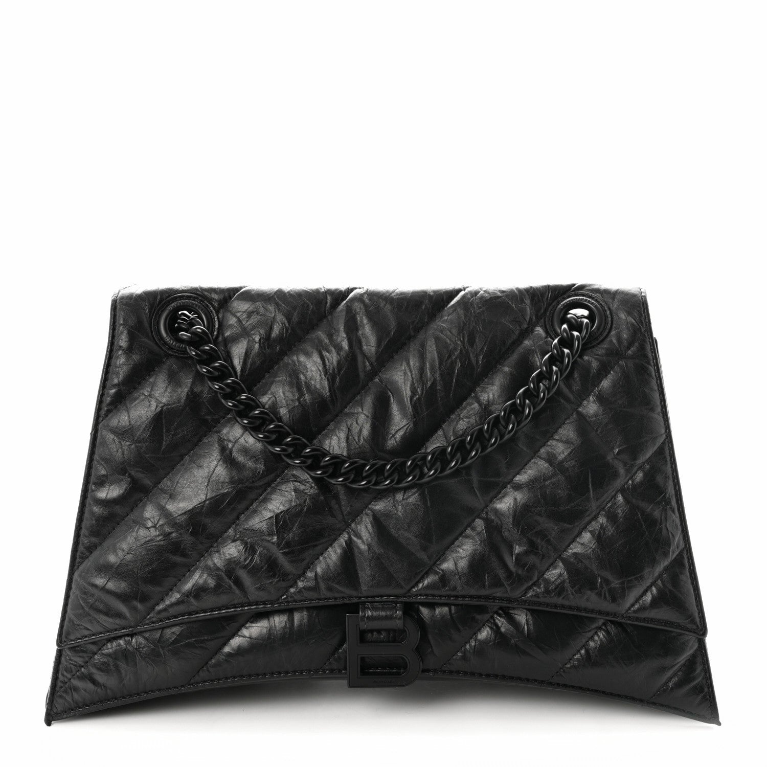 Crushed Calfskin Quilted Matte Black Hardware Medium Crush Chain Bag Black