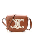 Smooth Calfskin Cuir Triomphe Embroidered Folco Crossbody Bag Tan
