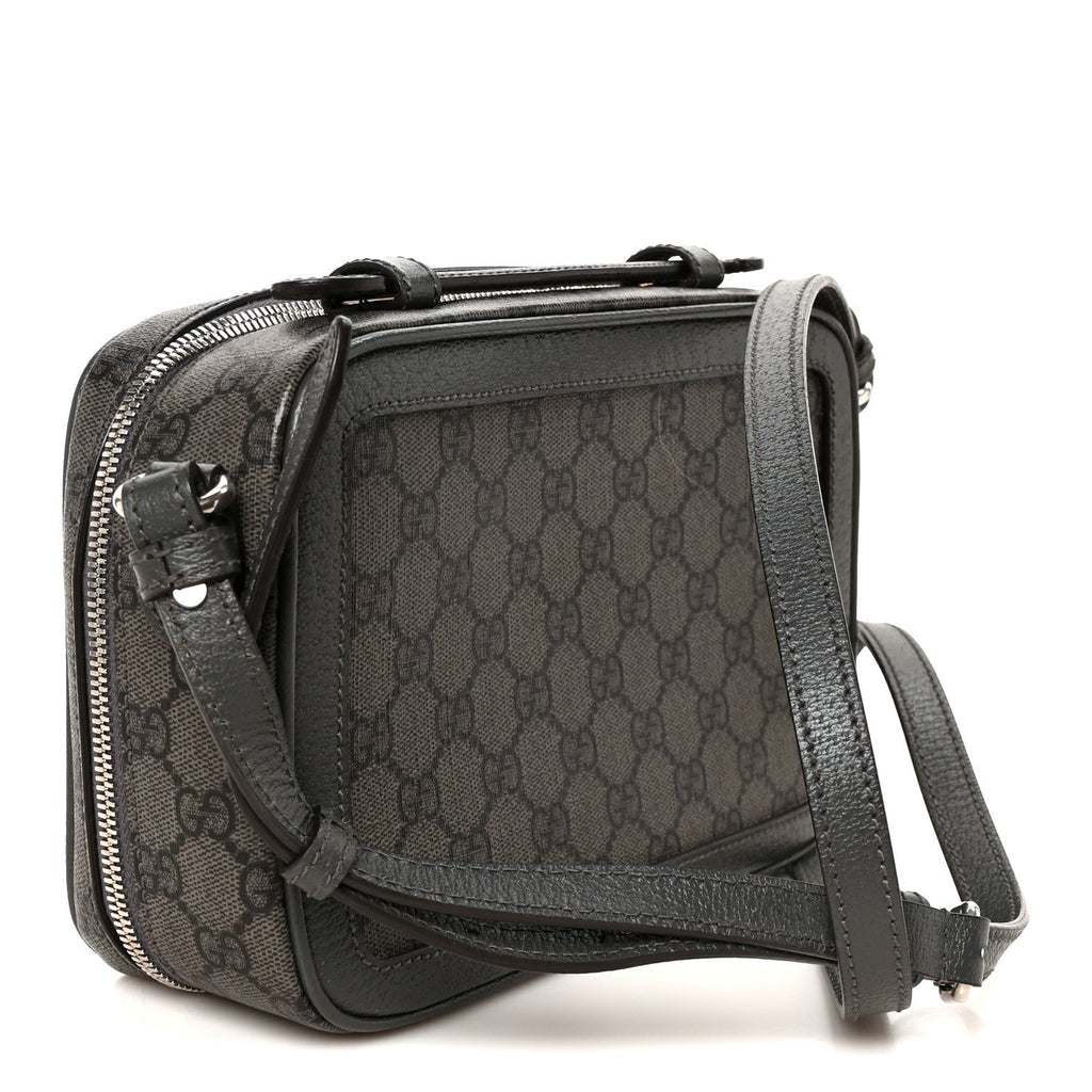 GG Supreme Monogram Textured Dollar Calfskin Small Ophidia Top Handle Shoulder Bag  Grey Black Graphite Grey