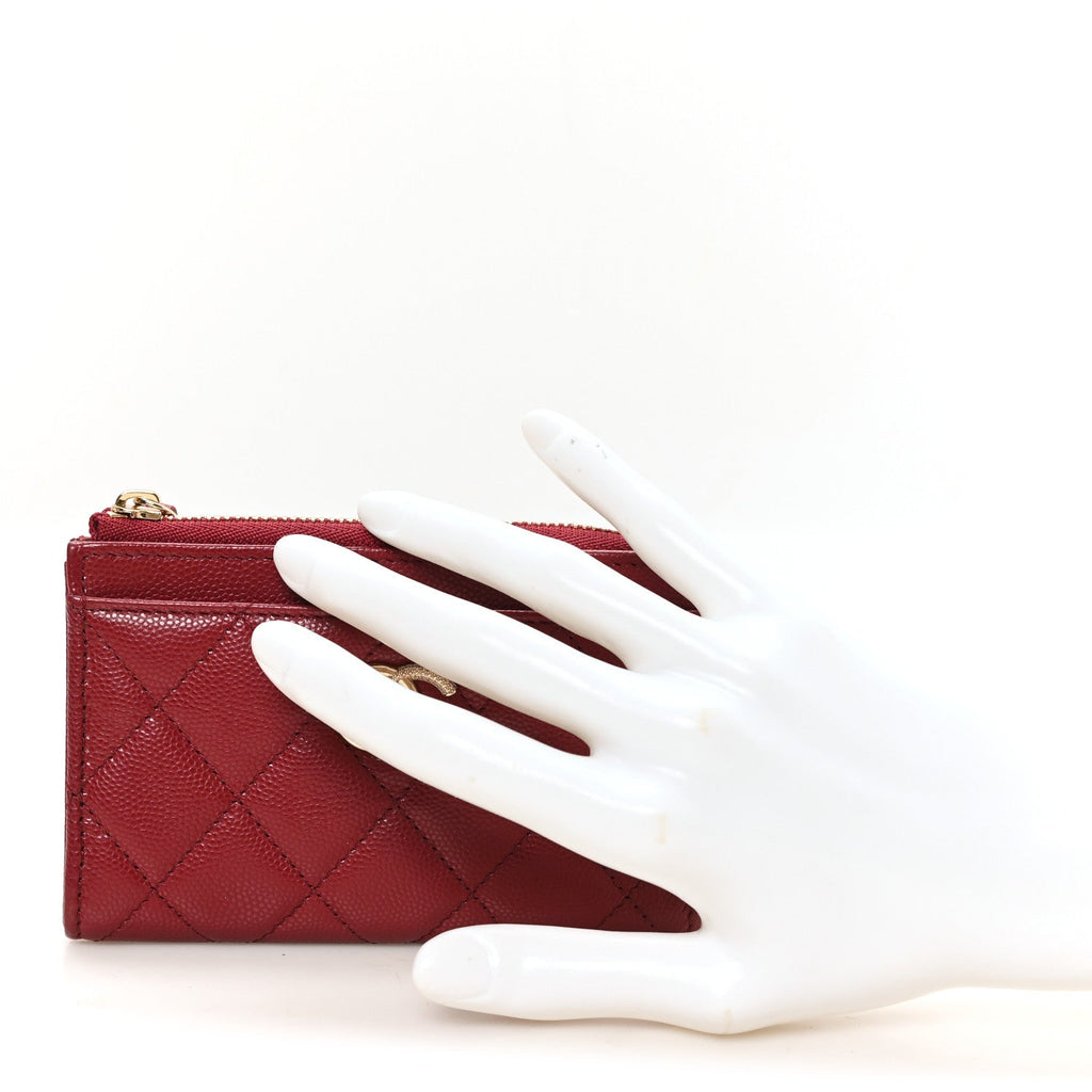 Caviar Quilted Crystal CC Zip Around Card Holder Red