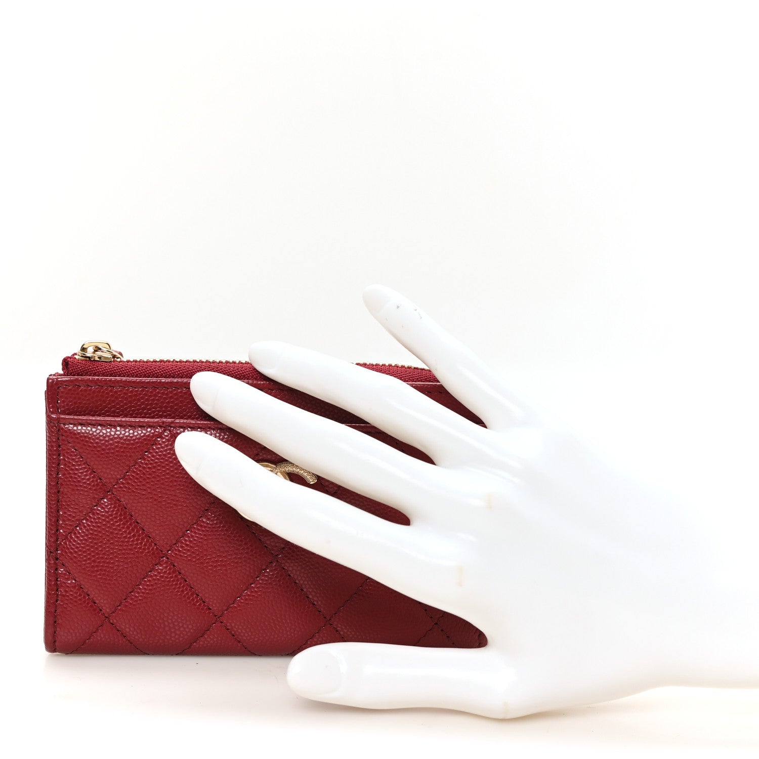 Caviar Quilted Crystal CC Zip Around Card Holder Red