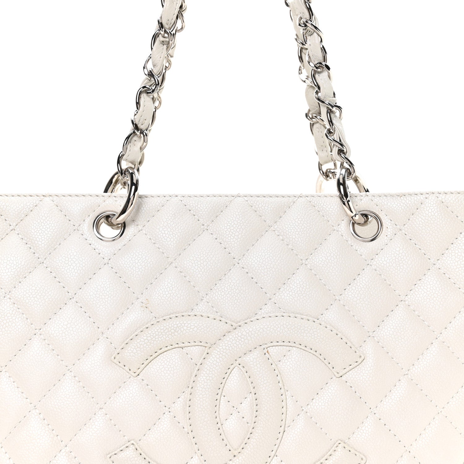 Caviar Quilted Grand Shopping Tote GST White