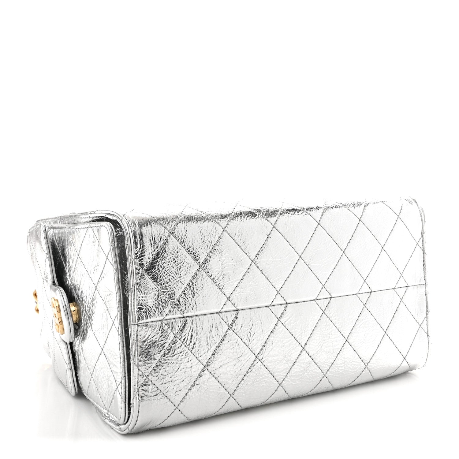 Metallic Crumpled Calfskin Quilted Small Chanel 25 Handbag Silvery