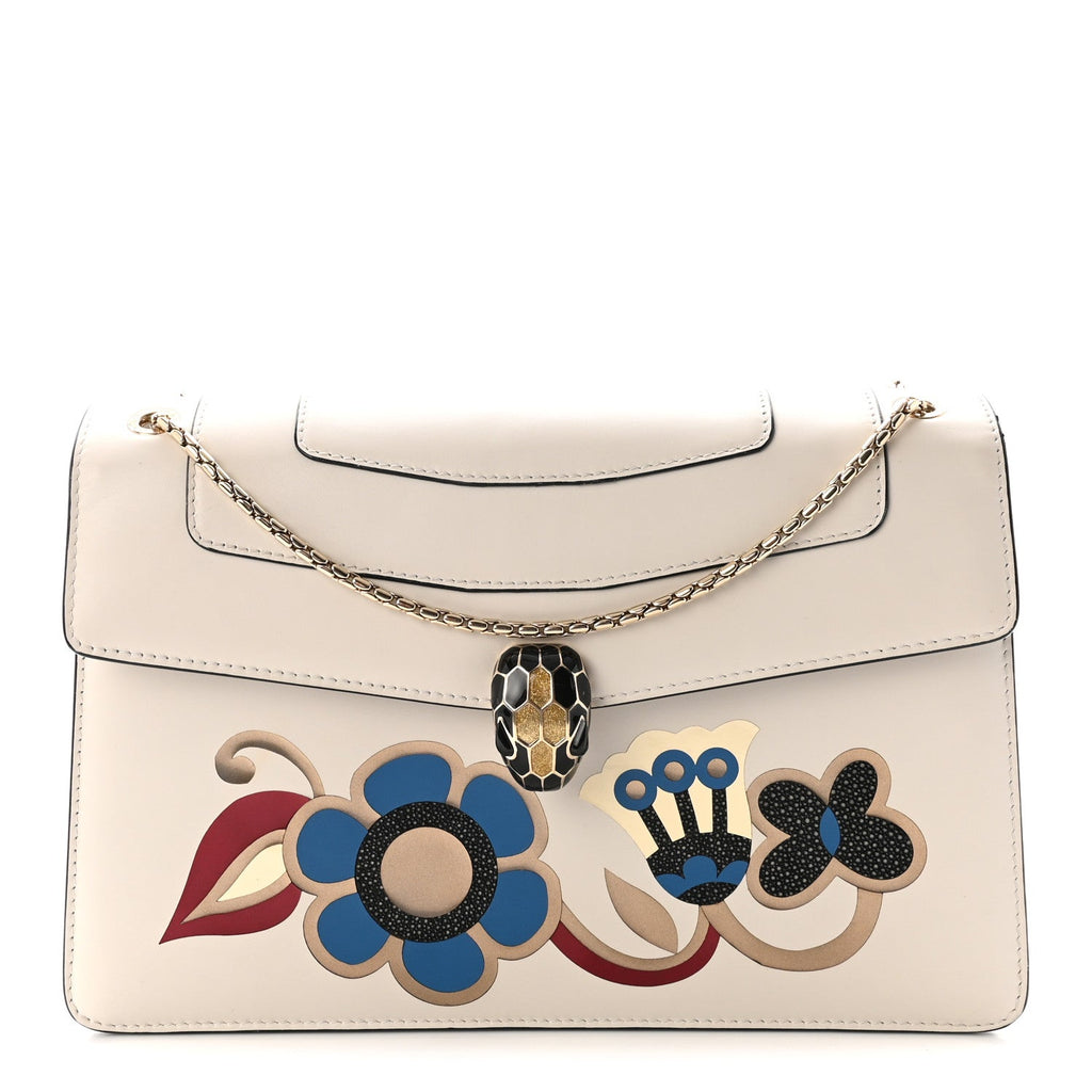 Calfskin Serpenti Forever Floral Crossbody Bag White Agate Multicolor