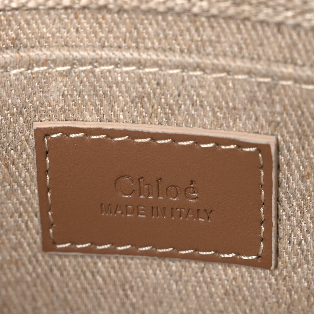 Linen Calfskin Mini Woody Ribbon Tote With Strap Blushy Beige