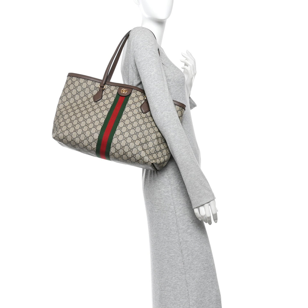 GG Supreme Monogram Medium Ophidia Shopping Tote Brown