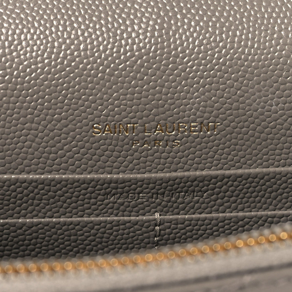 Grain De Poudre Matelasse Chevron Monogram Envelope Chain Wallet Fog