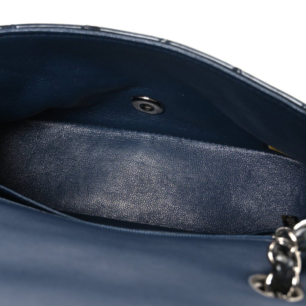 Patent Calfskin Quilted Mini Rectangular Flap Navy Blue