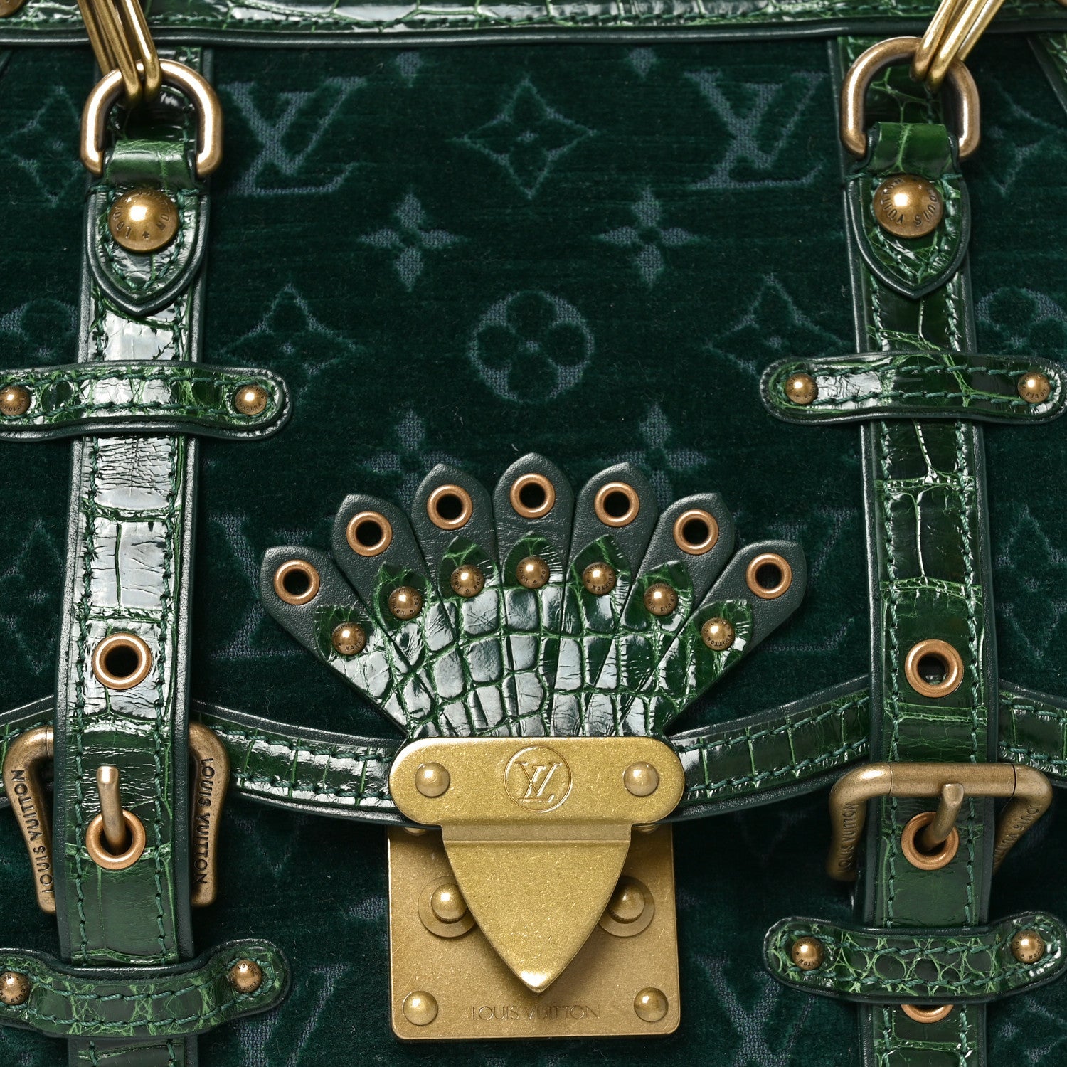 Monogram Velours Alligator Gracie MM Green