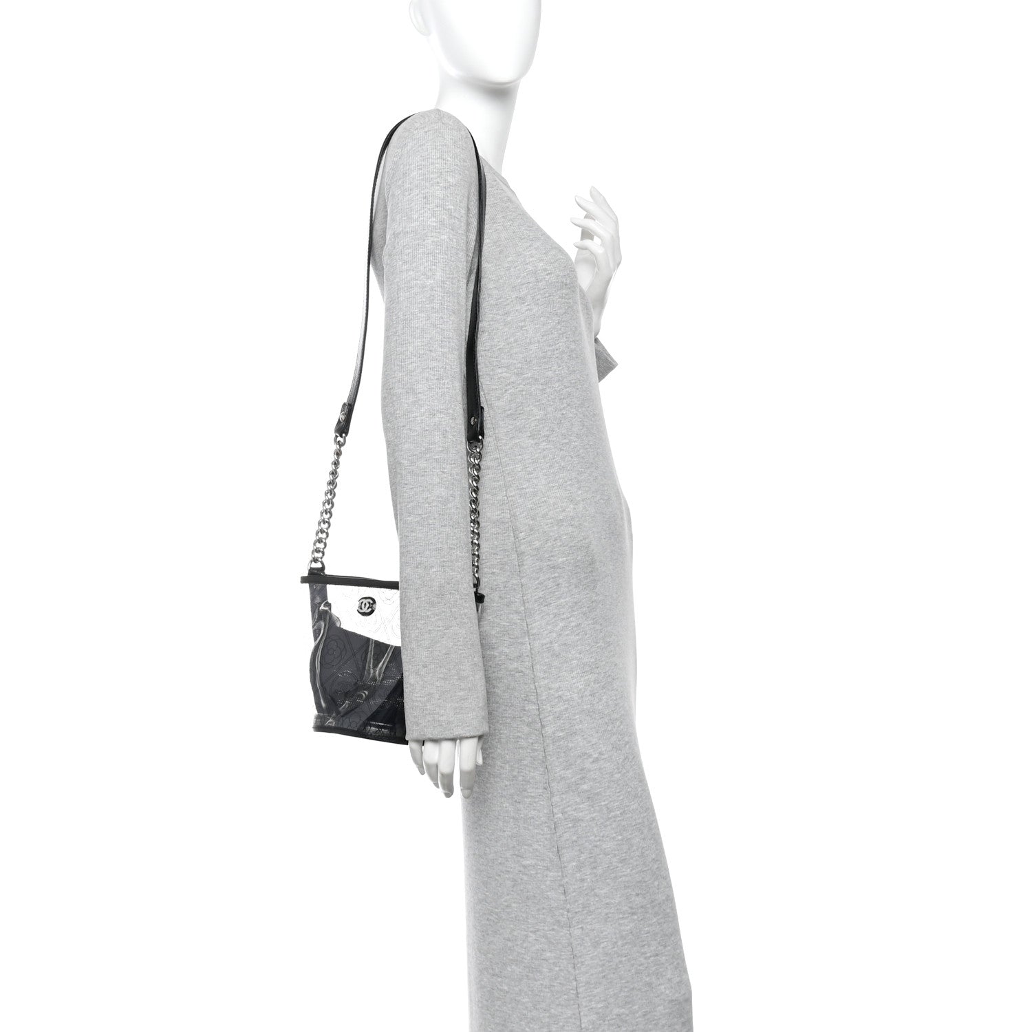 Crumpled Calfskin PVC Bucket Bag Black
