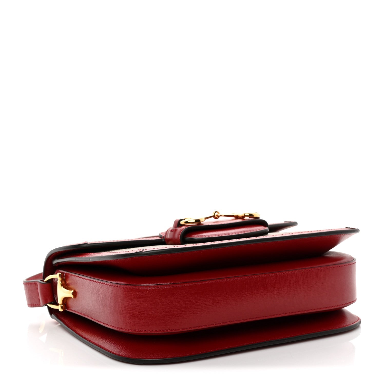 GG Supreme Monogram Azalea Calfskin Horsebit 1955 Shoulder Bag Beige Ebony New Cherry Red