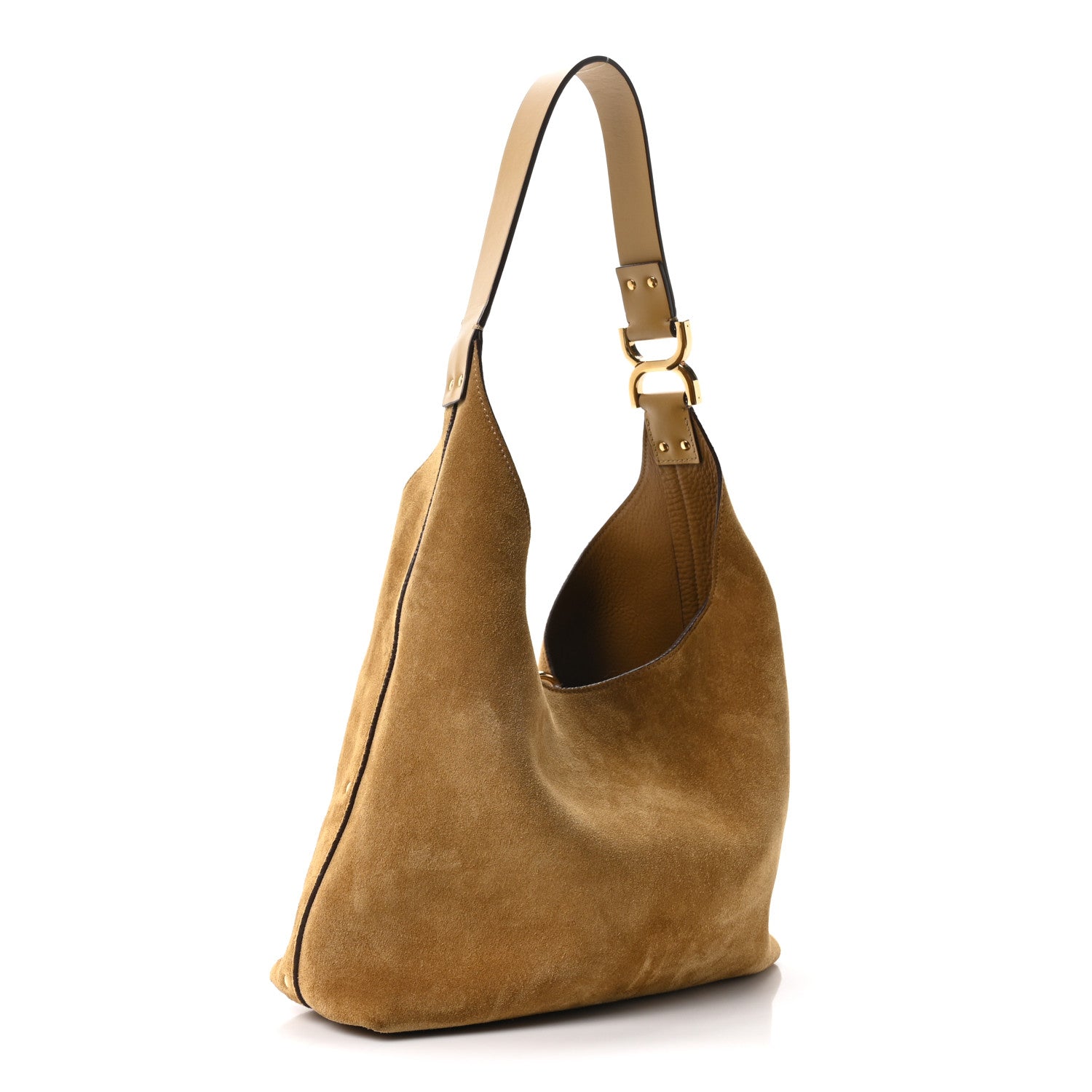 Suede Calfskin Small Marcie Hobo Bag Gold Khaki
