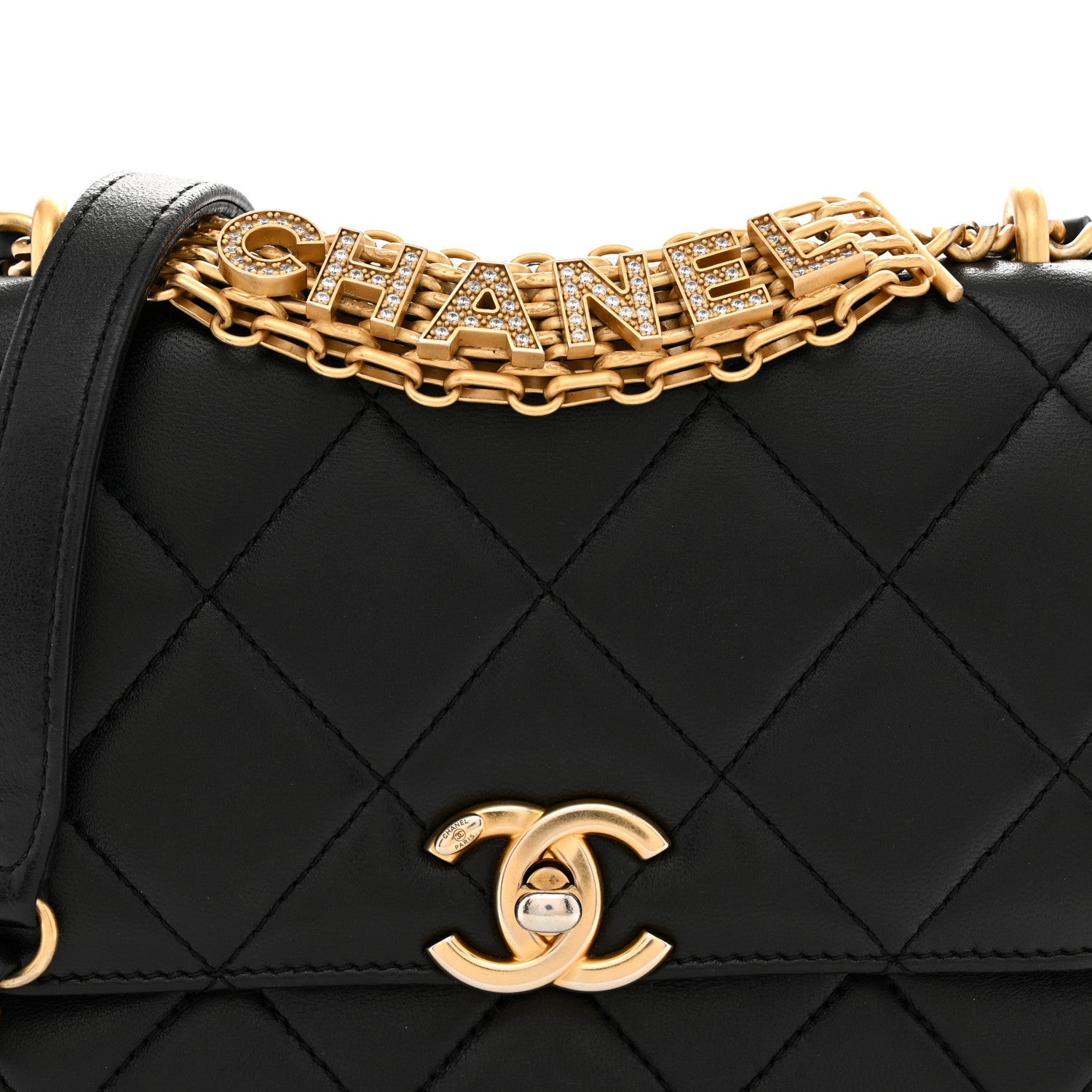 Lambskin Quilted Mini CC Crystal Logo Chain Flap Black