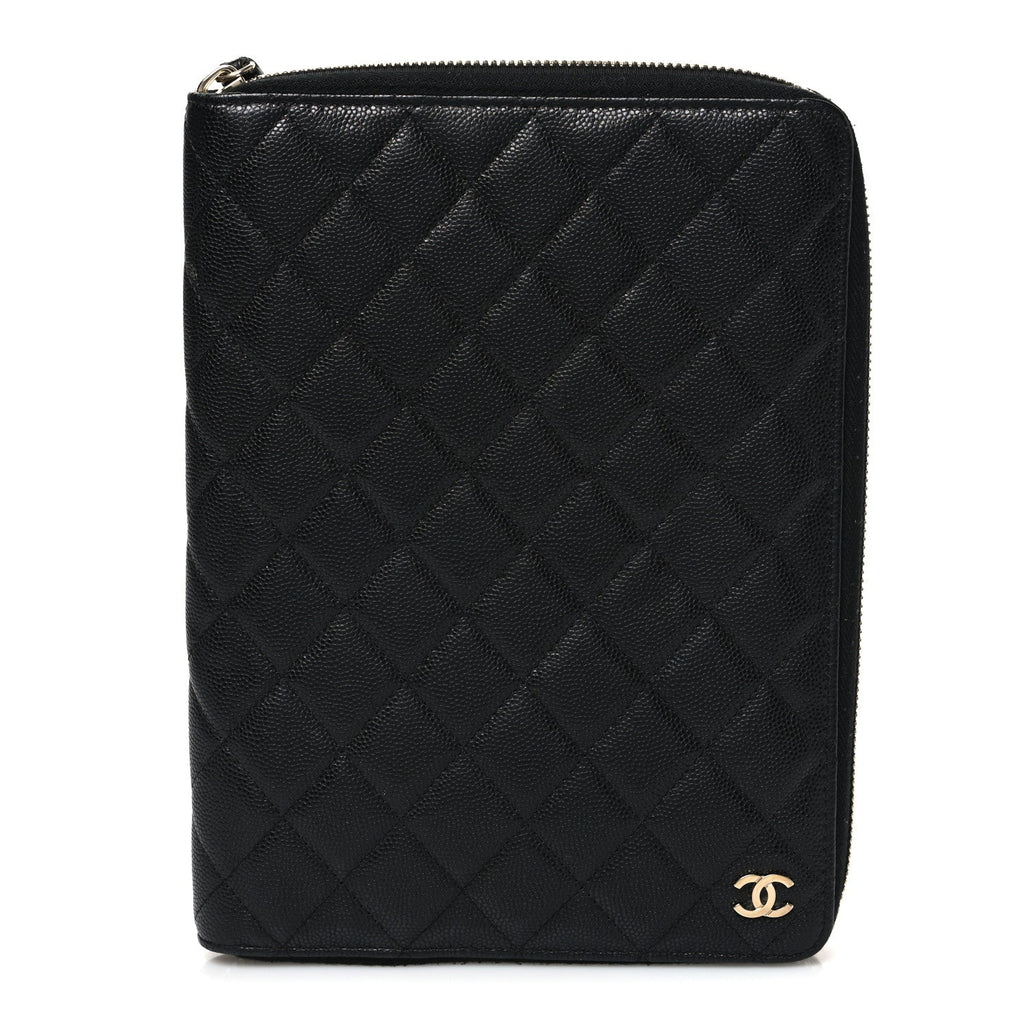 Caviar Quilted Zip Around Notebook Agenda Cover Black