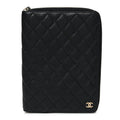 Caviar Quilted Zip Around Notebook Agenda Cover Black