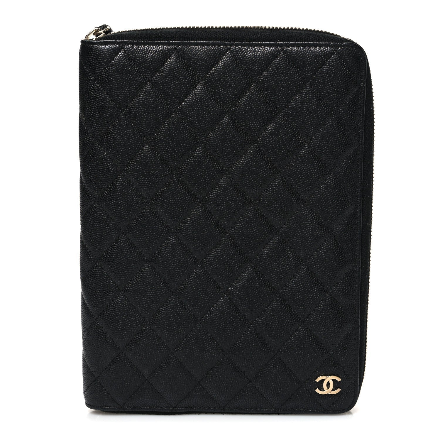 Caviar Quilted Zip Around Notebook Agenda Cover Black