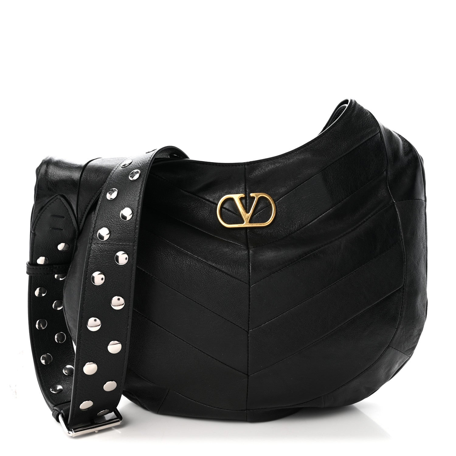 Shiny Nappa Chevron Patchwork Small Hoboho Bag Black