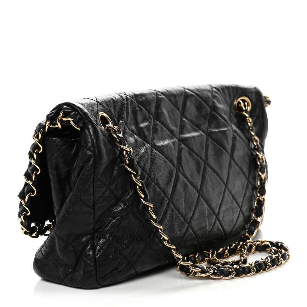 Calfskin Quilted Medium Chain Me Flap Black