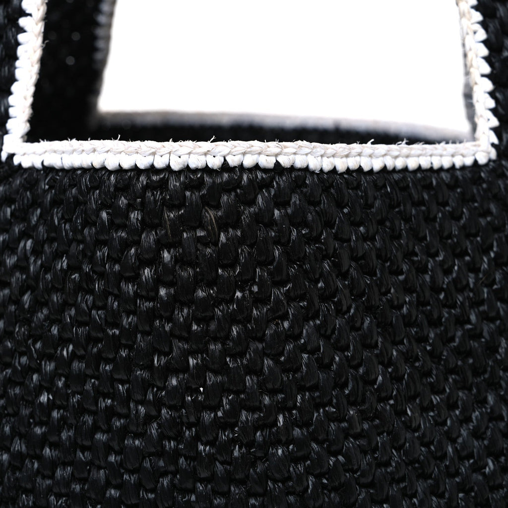 Raffia Large Paula's Ibiza Logo Tote Black White