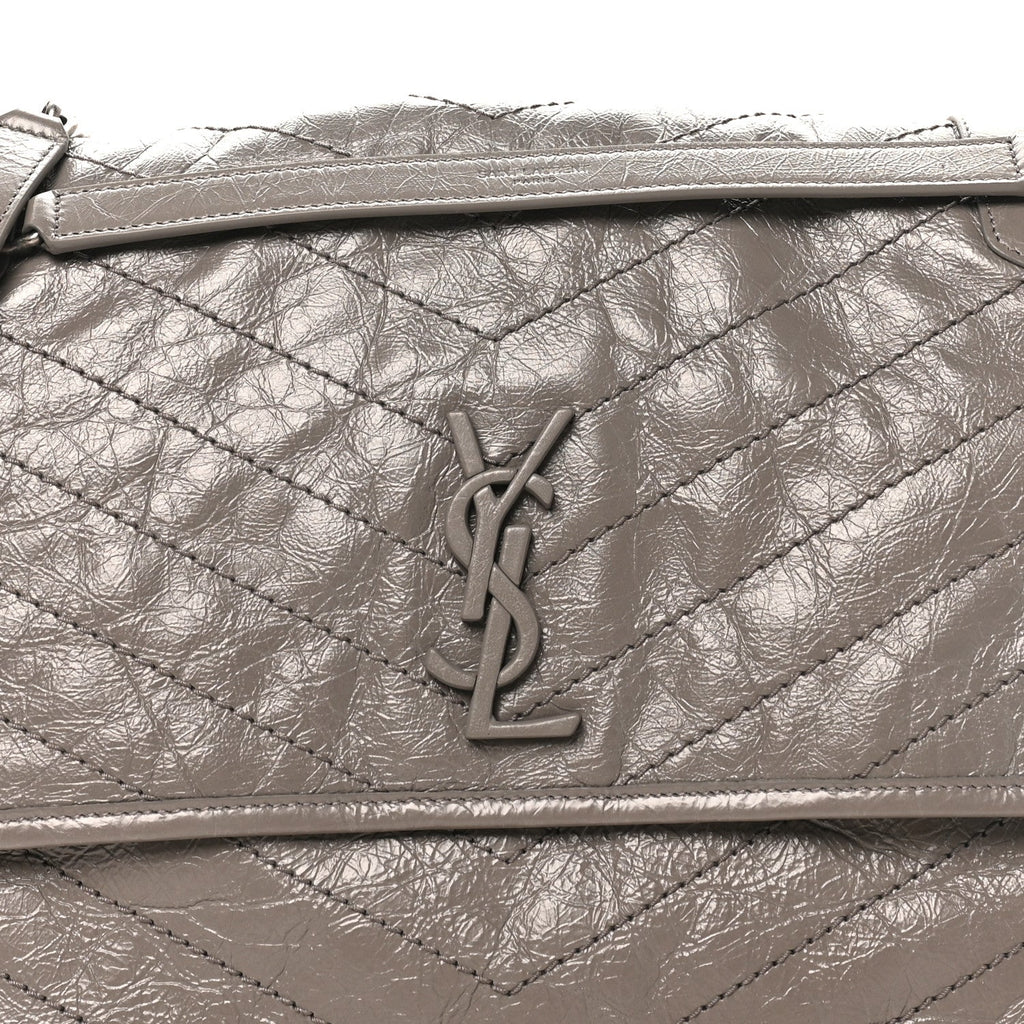 Crinkled Calfskin Matelasse Monogram Large Niki Chain Satchel Fog