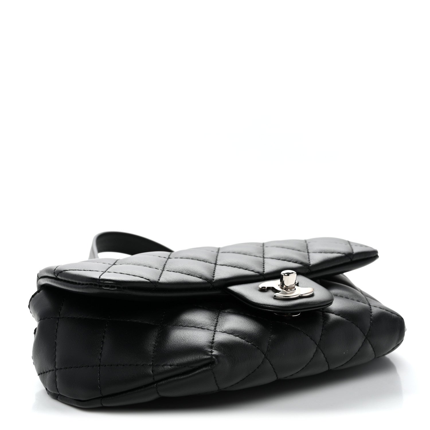 Calfskin Quilted CC Uniform Flap Belt Bag Black