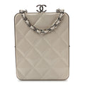 Lambskin Plexi Quilted CC Evening Clutch With Chain White