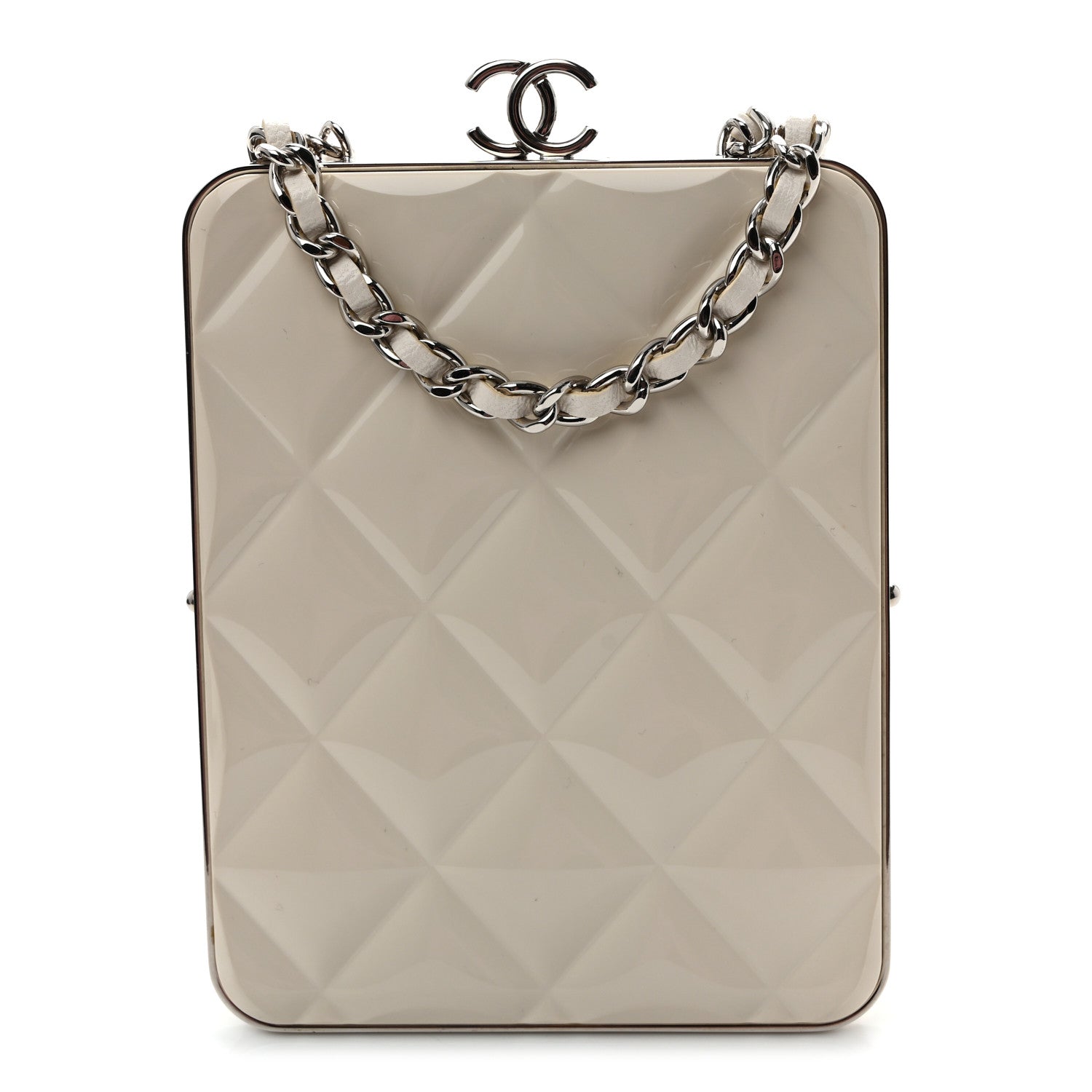 Lambskin Plexi Quilted CC Evening Clutch With Chain White