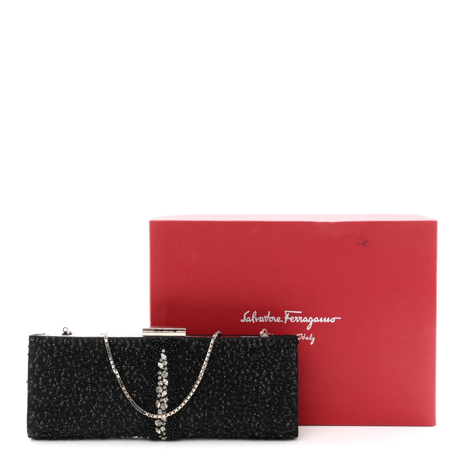 Satin Sequin Kameron Clutch Black