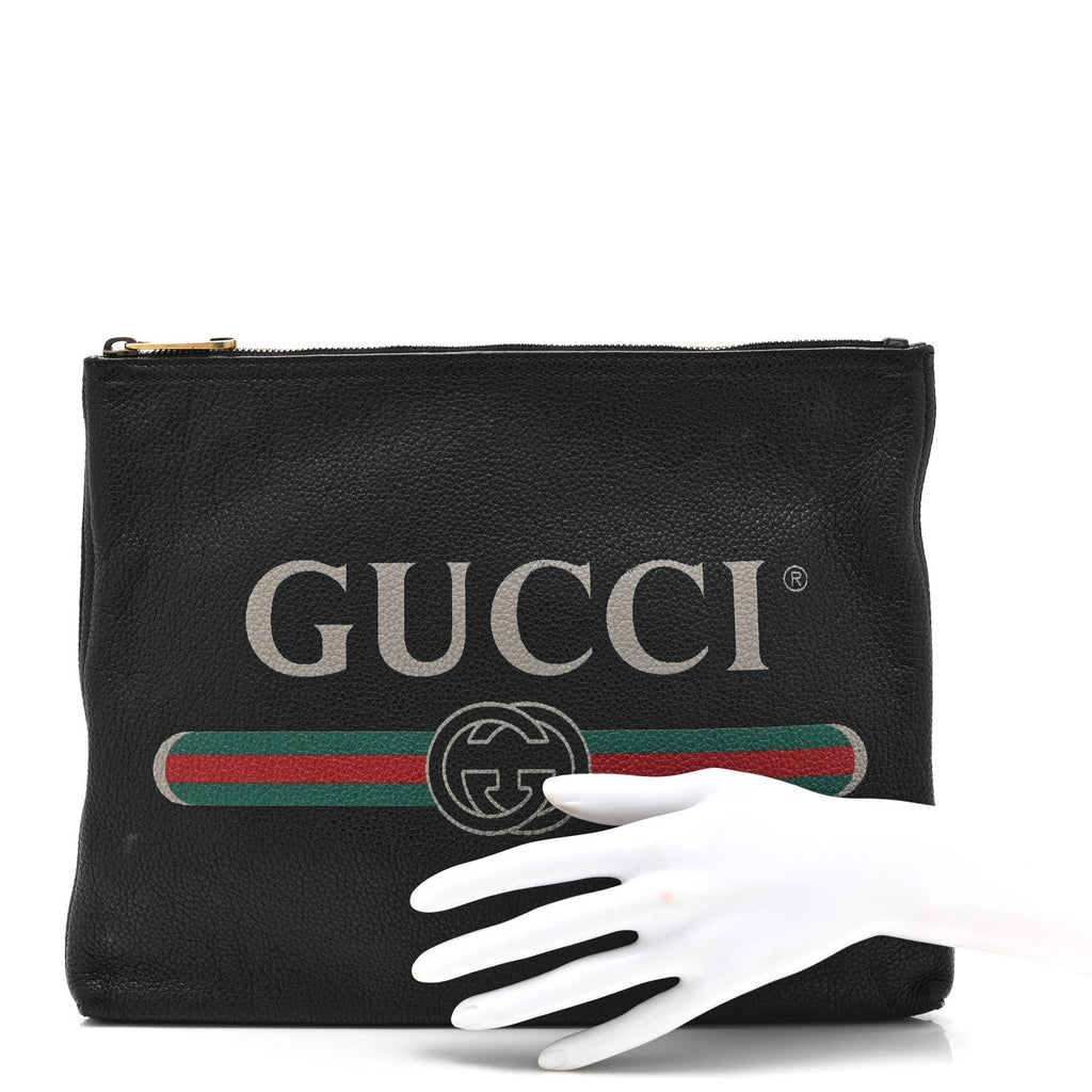 Pebbled Calfskin Medium Logo Portfolio Clutch Black