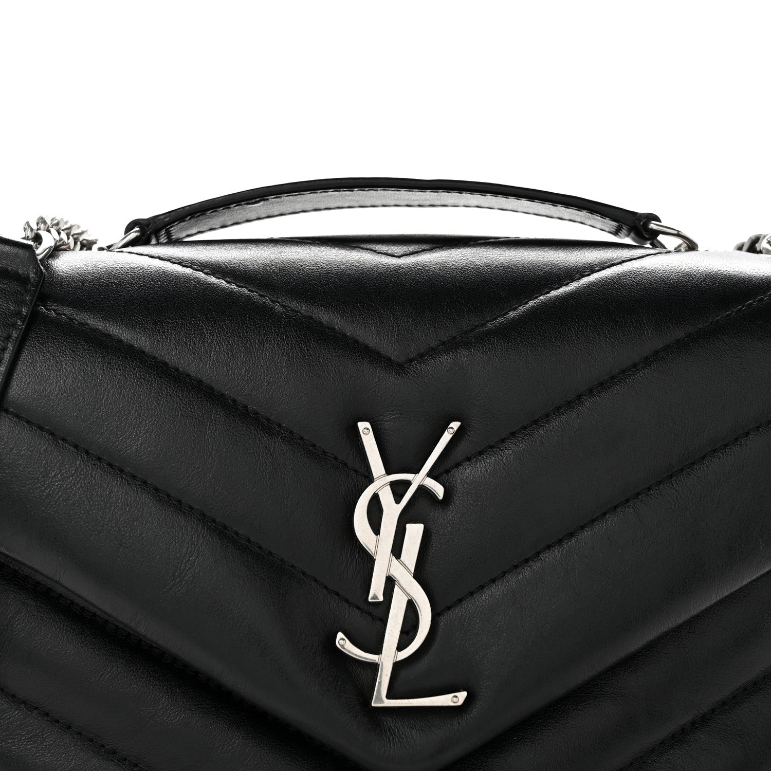 Calfskin Y Quilted Monogram Small Loulou Chain Satchel Black