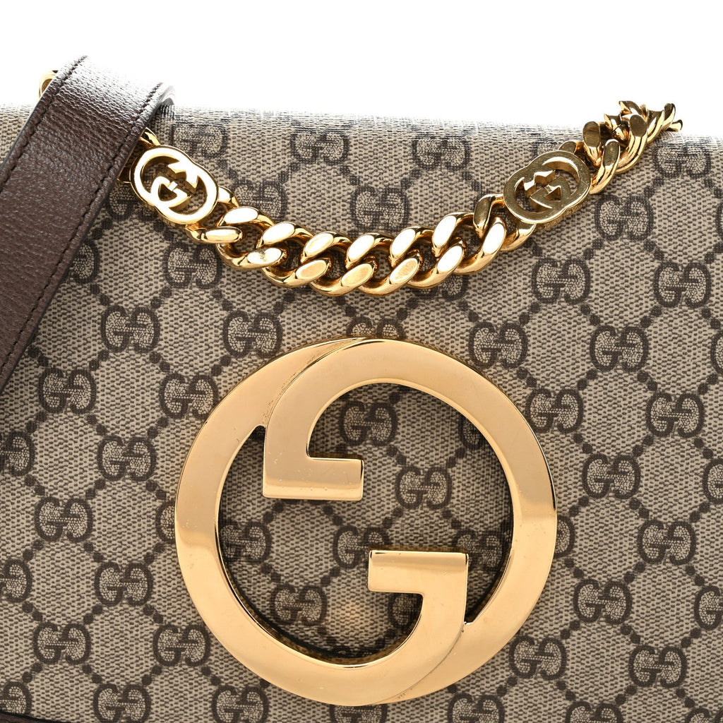 GG Supreme Monogram Textured Dollar Calfskin Blondie Chain Shoulder Flap Bag Beige Ebony New Acero