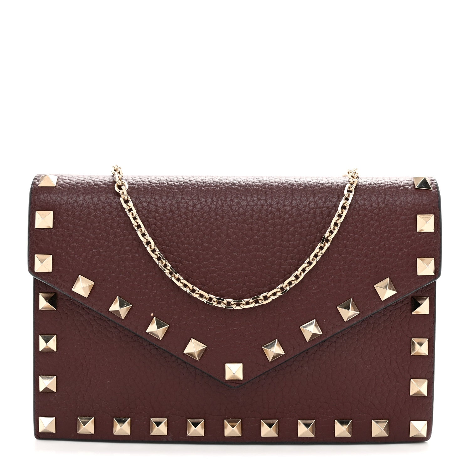 Pebbled Calfskin Rockstud Envelope Wallet on Chain Vinaccia