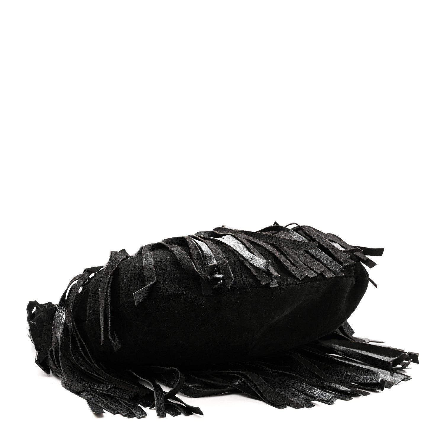 Suede Calfskin Fringe Buffalo Horn Mombasa Hobo Black