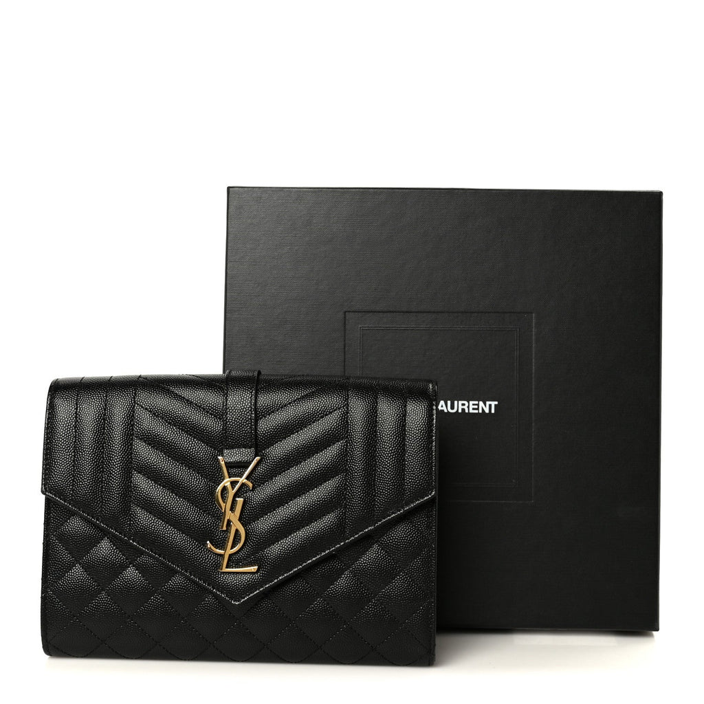 Grain De Poudre Textured Mixed Matelasse Triquilt Monogram Clutch Black