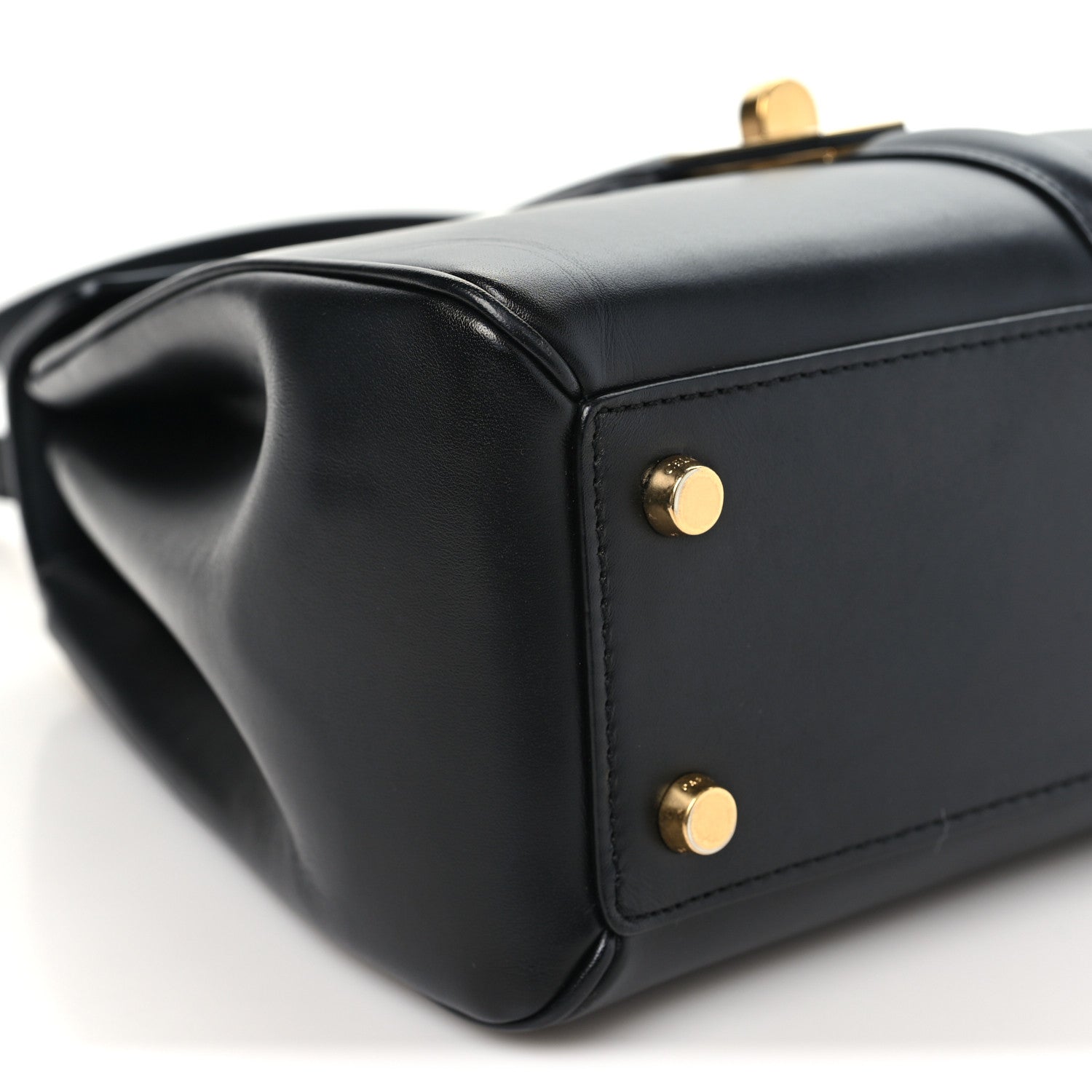 Satinated Calfskin Small 16 Top Handle Bag Black