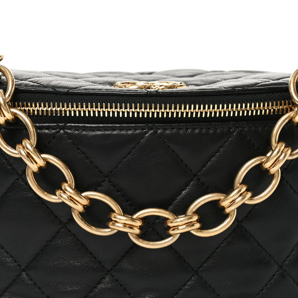 Lambskin Pearl Quilted CC Belt Bag Black