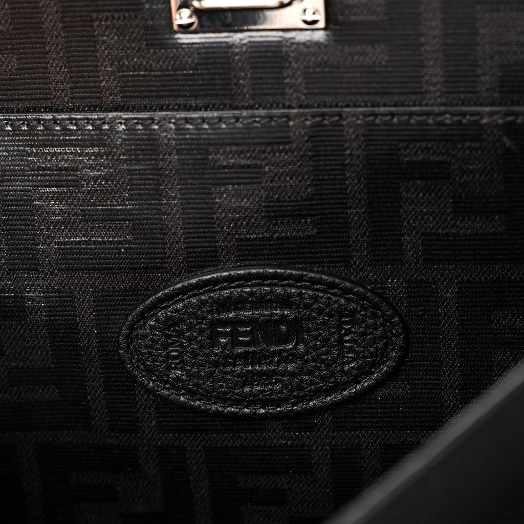 Cuoio Romano Selleria Vitello Grace Glazed Fabric FF 1974 Large Peekaboo Iconic Essential Satchel Black