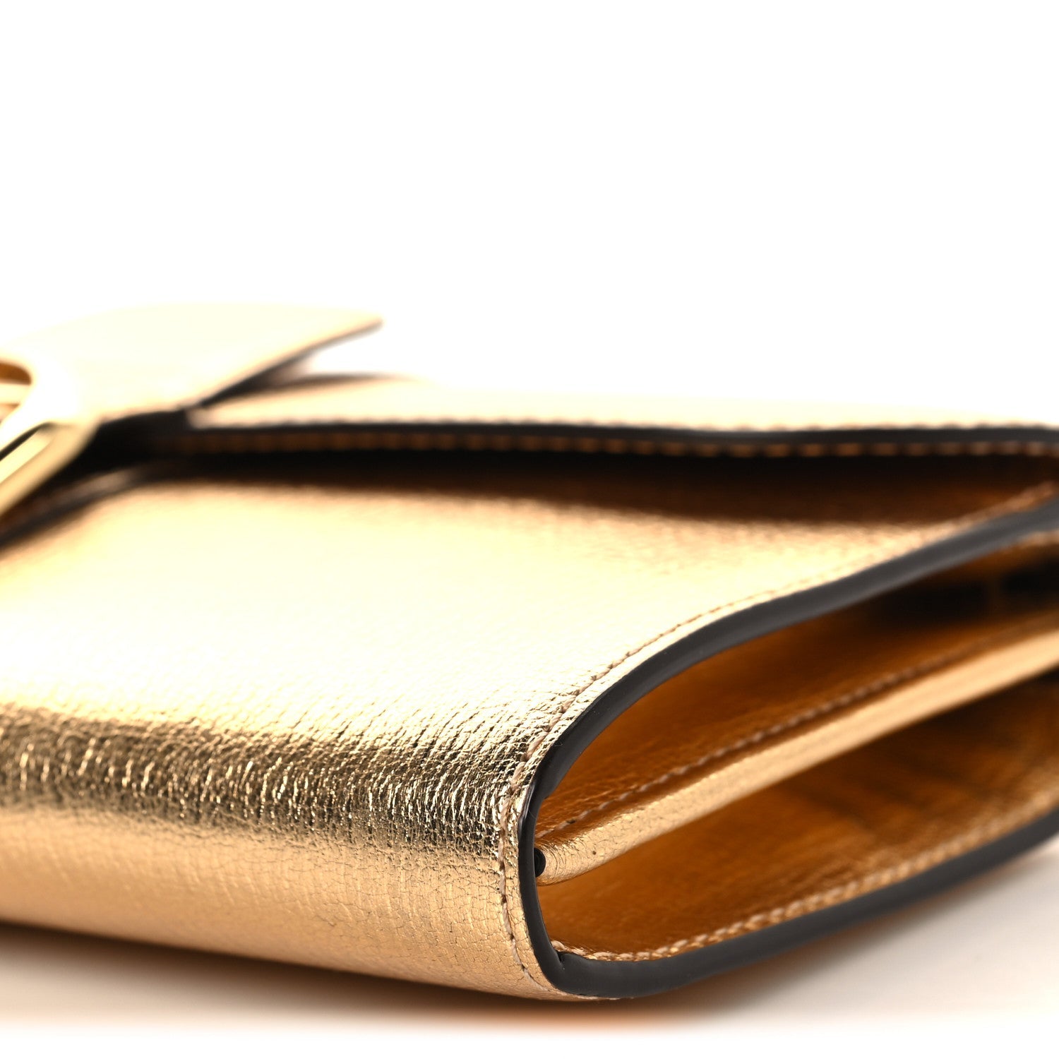 Metallic Rodeo Calfskin Brillant Wallet On Chain Satin Gold