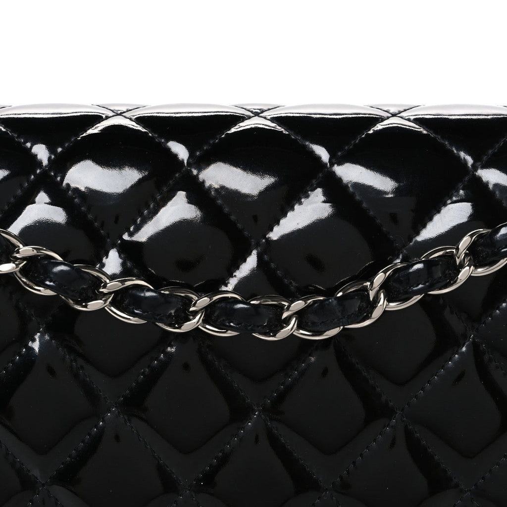 Patent Quilted Jumbo Double Flap Black