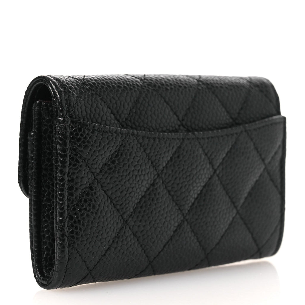 Caviar Quilted Flap Card Holder Black