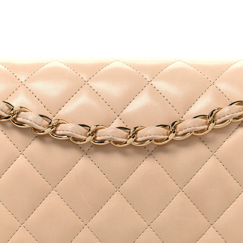 Lambskin Quilted Jumbo Double Flap Beige