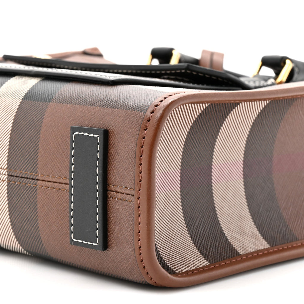 E-Canvas Check Calfskin Mini Freya Tote Dark Birch Brown