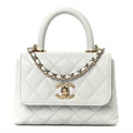 Caviar Lizard Embossed Quilted Coco Handle Clutch With Chain Light Blue