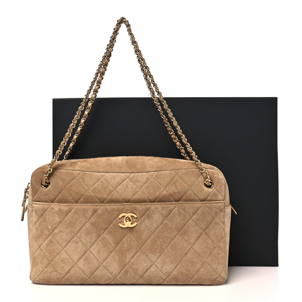 Suede Calfskin Quilted Camerissimo Camera Case Beige