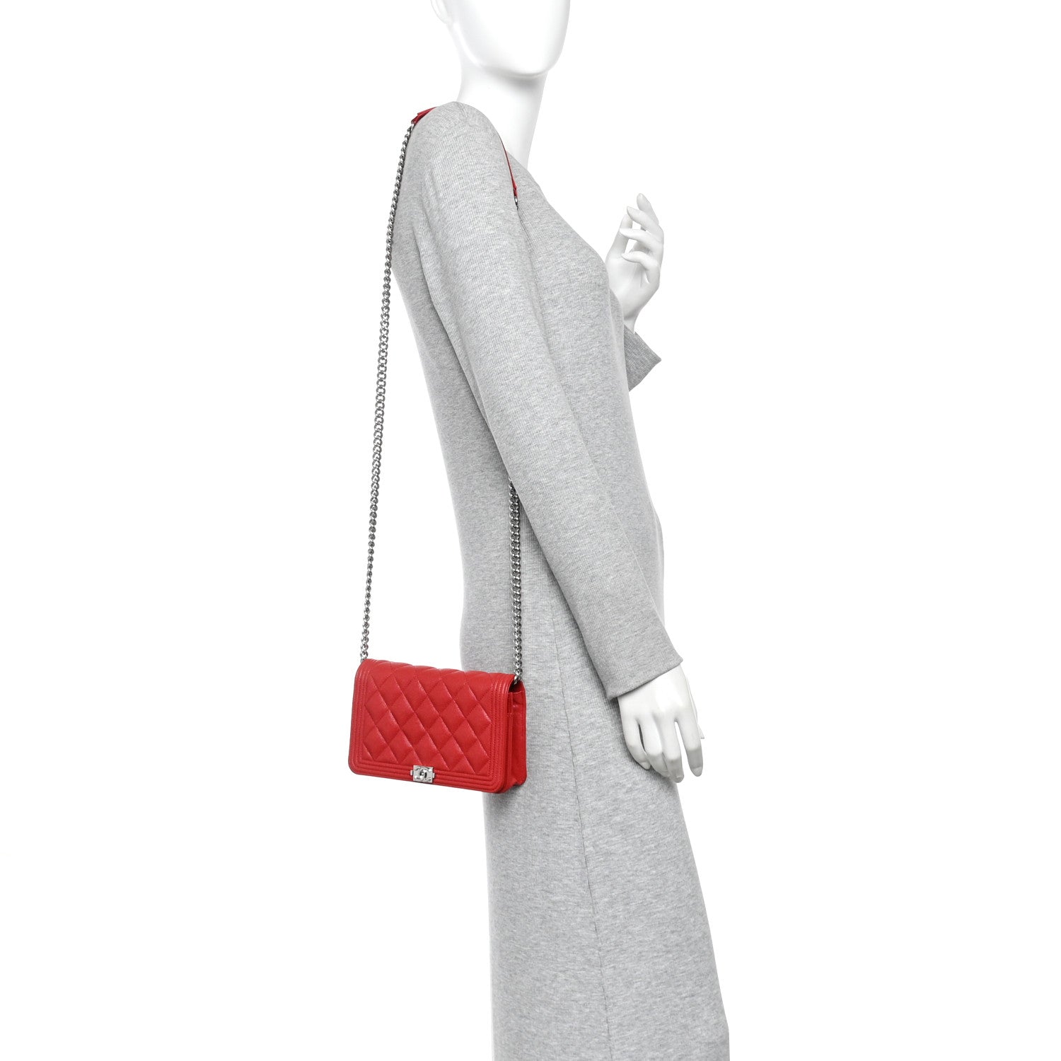 Caviar Quilted Boy Wallet On Chain WOC Red