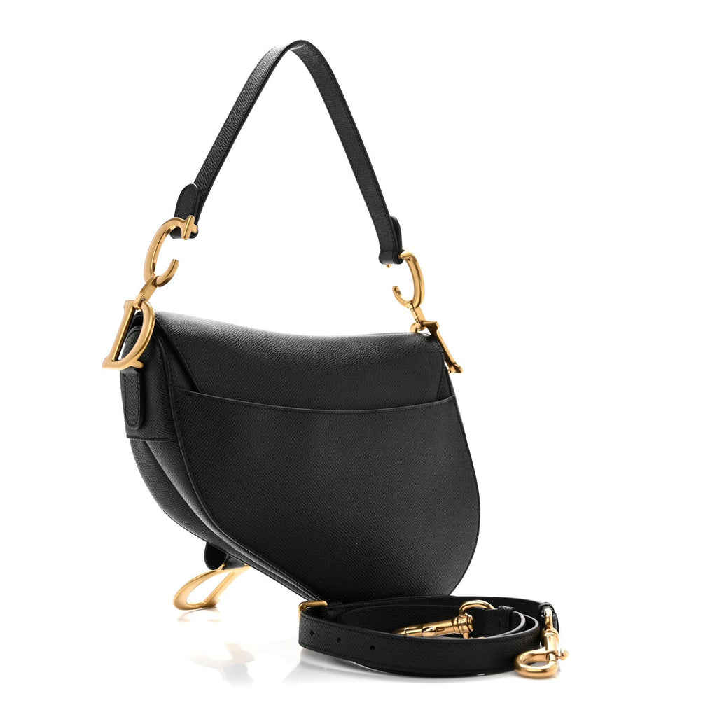 Grained Calfskin Saddle Bag With Strap Black