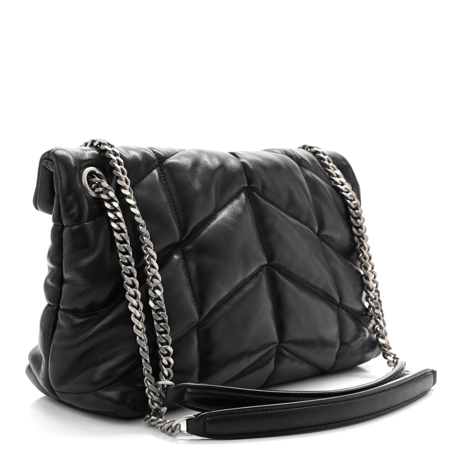 Lambskin Quilted Small Loulou Puffer Monogram Chain Satchel Black